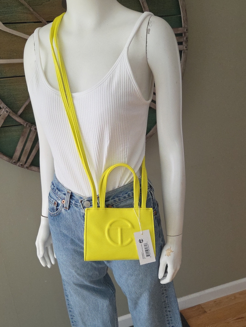 Telfar Small Shopping Bag In Highlighter Yellow With Dust Bag